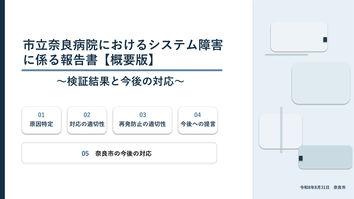 市立奈良病院におけるシステム障害に係る報告書【概要版】~検証結果と今後の対応~の保存版(取得 2026-10-18)